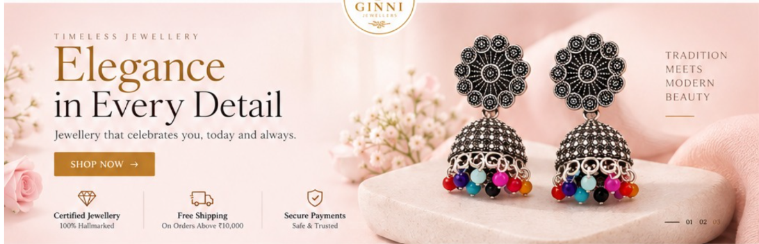 Ginni Jewellers — Timeless jewellery. Elegance in every detail. Shop now. Certified jewellery, free shipping on orders above ₹10,000, and secure payments.